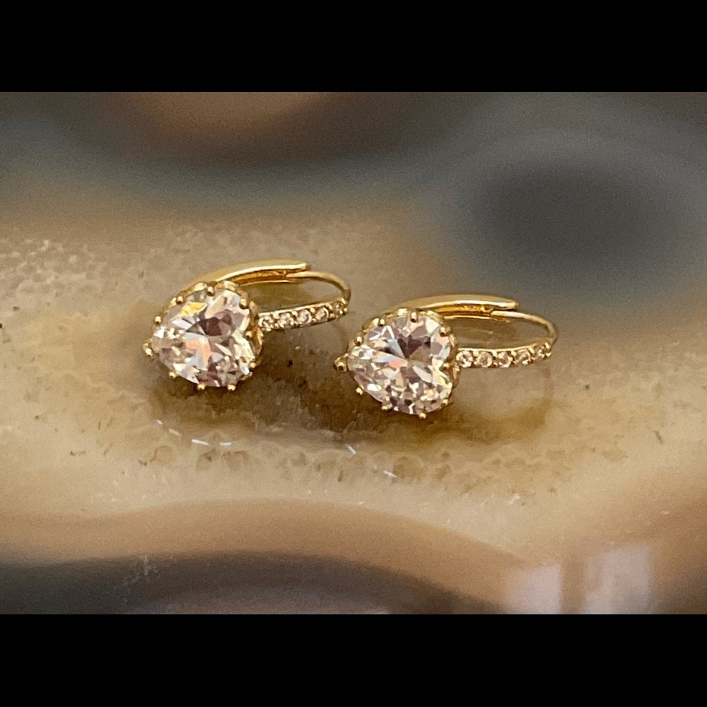 Gold CZ heart huggie earrings cubic zirconia dangle heart earrings drop new